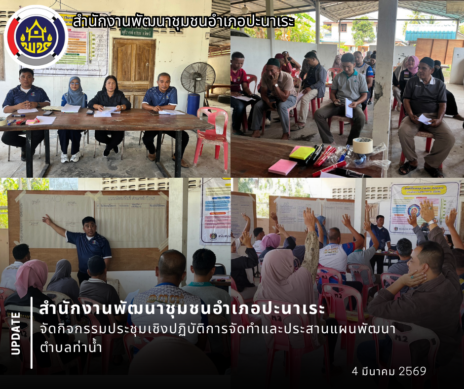 พช.อำเภอปะนาเระ จัดกิจกรรมประชุมเชิงปฏิบัติการจัดทำและประสานแผนพัฒนาตำบลท่าน้ำ 