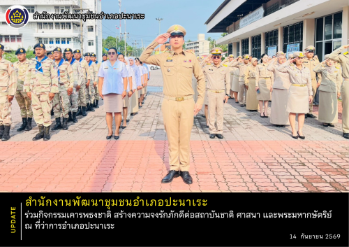 พช.อำเภอปะนาเระ ร่วมกิจกรรมเคารพธงชาติ สร้างความจงรักภักดีต่อสถาบันชาติ ศาสนา และพระมหากษัตริย์ ณ ที่ว่าการอำเภอปะนาเระ 