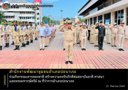 พช.อำเภอปะนาเระ ร่วมกิจกรรมเคารพธงชาติ สร้างความจงรักภักดีต่อสถาบันชาติ ศาสนา และพระมหากษัตริย์ ณ ที่ว่าการอำเภอปะนาเระ 