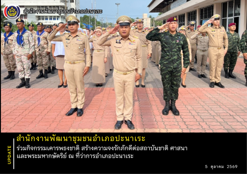 พช.อำเภอปะนาเระ ร่วมกิจกรรมเคารพธงชาติ สร้างความจงรักภักดีต่อสถาบันชาติ ศาสนา และพระมหากษัตริย์ ณ ที่ว่าการอำเภอปะนาเระ 