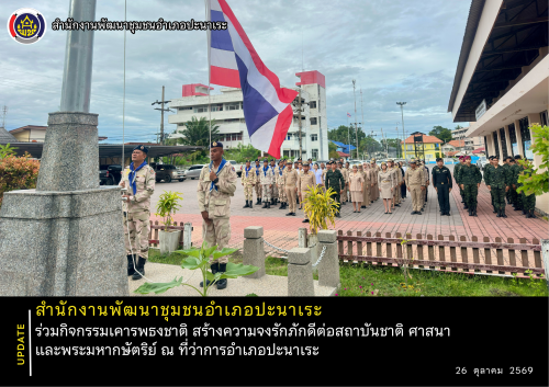 พช.อำเภอปะนาเระ ร่วมกิจกรรมเคารพธงชาติ สร้างความจงรักภักดีต่อสถาบันชาติ ศาสนา และพระมหากษัตริย์ ณ ที่ว่าการอำเภอปะนาเระ 